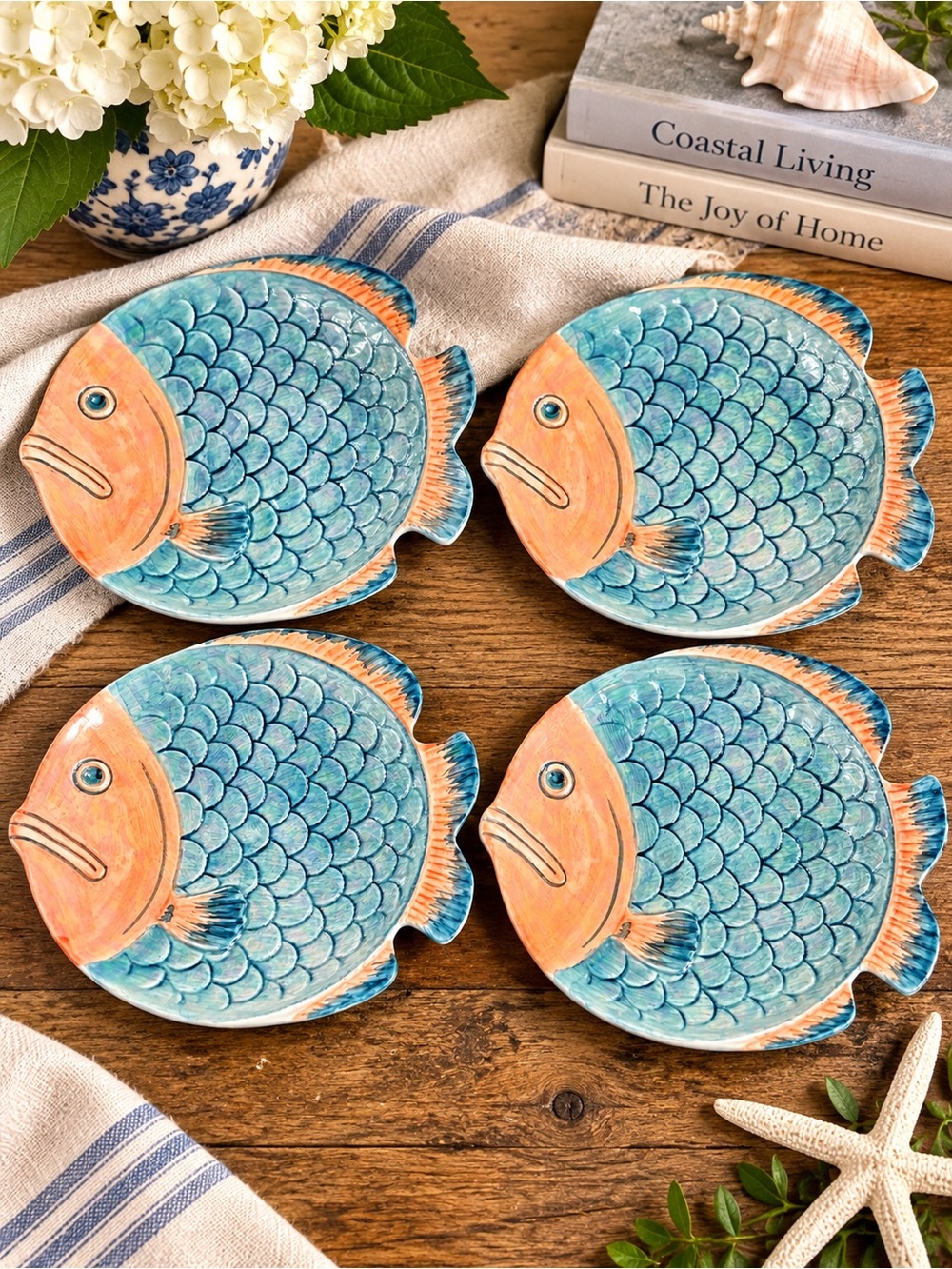 Vintage Abbott Japan Fish Plates | Iridescent Ceramic | Set of 4